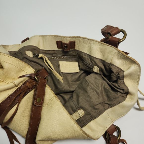 Lucky Brand Leather Purse Double Handle Brown Yellow Tote Hobo Boho Shoulder Bag - Picture 12 of 16